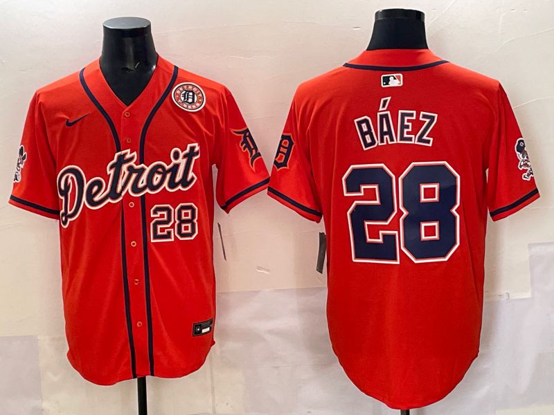 Men 2025 Detroit Tigers 28 Baez Orange Nike MLB Jersey style 05